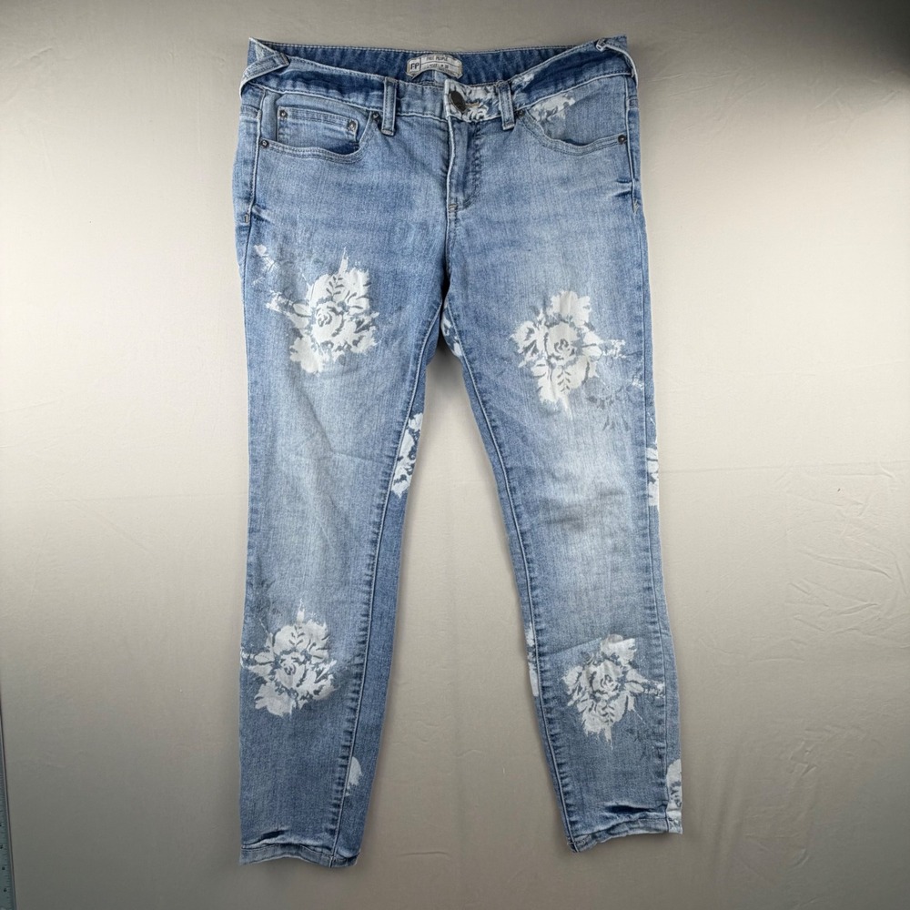Free People Floral Skinny Jeans Light Wash Denim Women Size 28 Blue Bleached 234